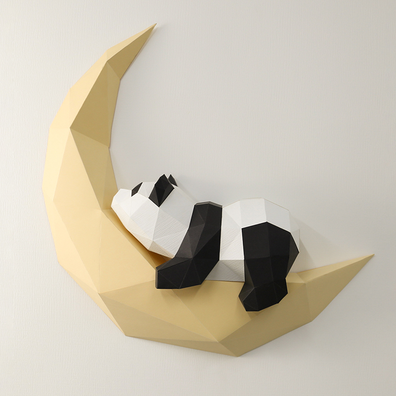 创意3D立体几何手工diy纸模月亮熊猫墙饰动物壁挂家居墙面装饰ins 家居饰品 壁饰 原图主图