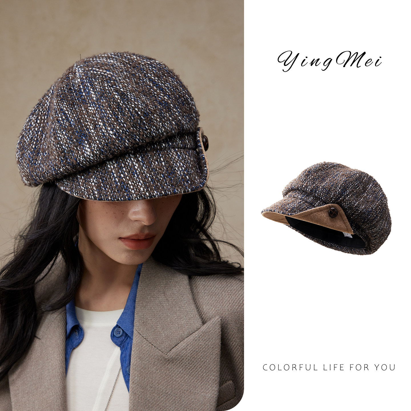 盈妹冬季复古百搭贝雷帽保暖防寒