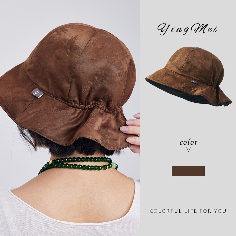 盈妹100%桑蚕丝香云纱渔夫帽高端