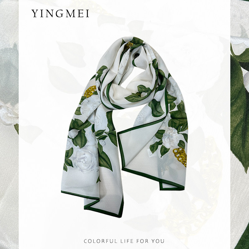 盈妹silk暗香栀子-逸感双皱100%真丝薄款围巾女春搭衬衫长条丝巾,服饰配件/皮带/帽子/围巾,围巾/丝巾/披肩,淘宝优惠券,粉丝福利购,淘宝优惠卷