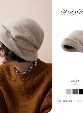 盈妹自成一派丨2025新款羊毛堆堆帽保暖渔夫帽洋气妈妈帽子女士冬