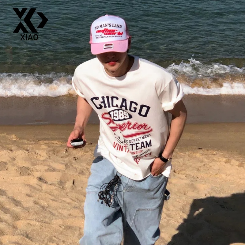 XIAO希奥美式字母印花短袖T恤男