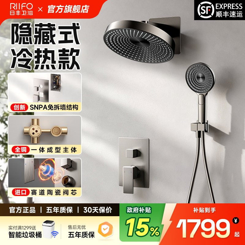 日丰淋浴花洒全铜水路免拆墙图片