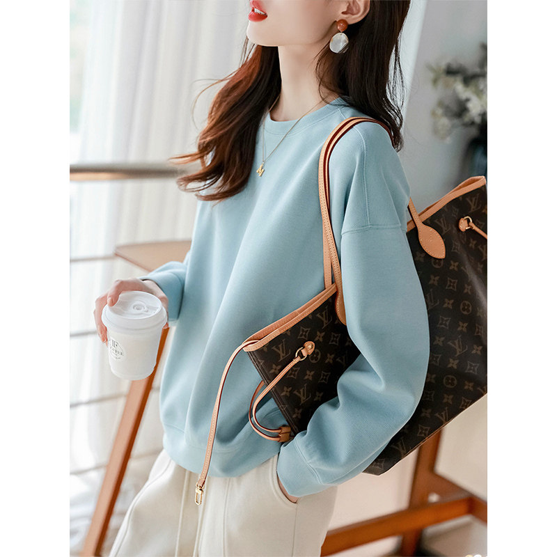 高级感天蓝色卫衣女2025春装新款爆款欧货小个子女装潮牌长袖上衣