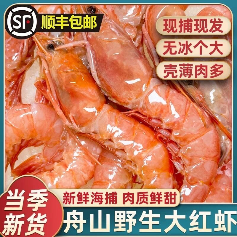 舟山野生红虾鲜活速冻甜虾海鲜水产鲜虾船冻竹节虾东海海捕大红虾