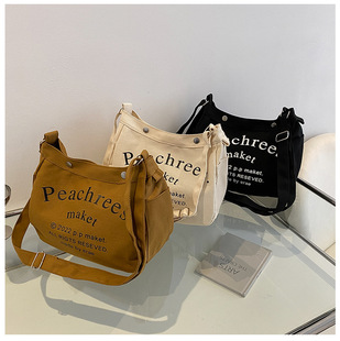 宽带子斜跨包包 女大容量便携帆布包字母单肩包百搭女包托特