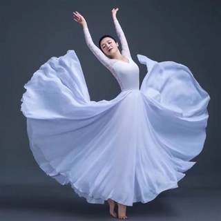 古典舞雪纺一片式系带裙新疆舞蹈练功半身长裙演出服720度大摆裙.