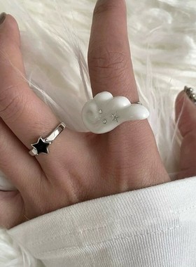水钻天使翅膀戒指可爱亚文化个性小众辣妹开口戒ins风星星指环