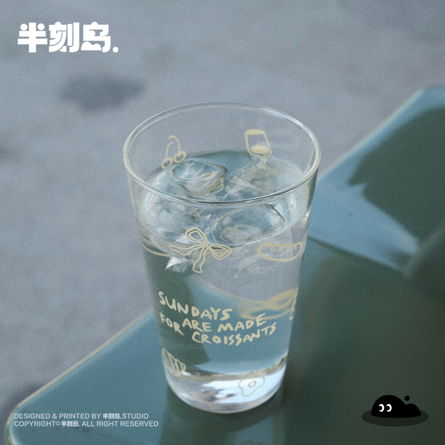 半刻岛线条插画蝴蝶结咖啡饮料透明高硼硅玻璃鸡尾酒冷饮水杯子女