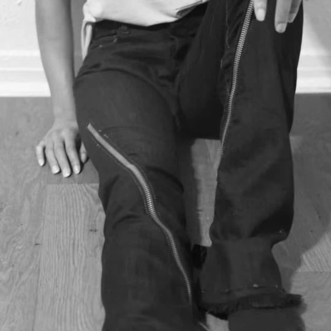 Independent ro style wax brushed long zipper jeans INS with archive dark high street pants drkshdw