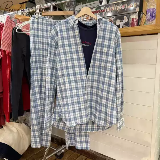Brandy Bm American Casual Loose Blue Plaid Cotton Shirt Bm Casual Plaid Shirt Jacket Top