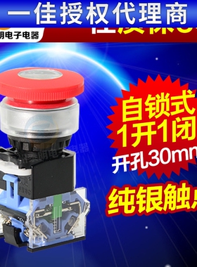一佳 蘑菇头按钮开关30mm红色 YJ39-LA38-11ZS 一开一闭急停按钮