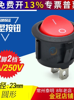 船型开关红色2脚2档翘板开关6A/250V  KCD1-105二脚开孔20MM圆形