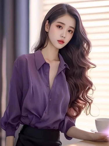 Летняя модная шифоновая сиреневая рубашка, яркий броский стиль, 2025 года, французский стиль, изысканный стиль, в западном стиле, свободный крой