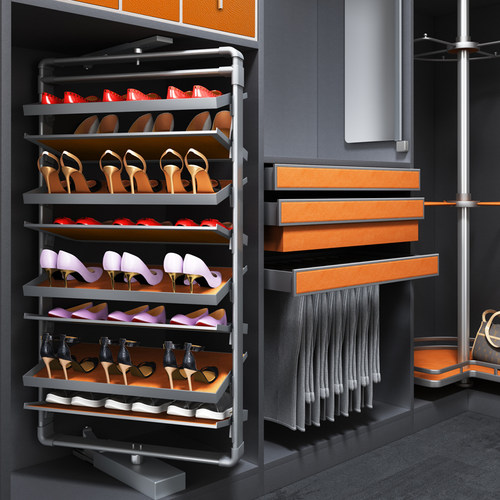 家用多层收纳旋转鞋架360度内置五金配件高度调定制正反旋转鞋柜