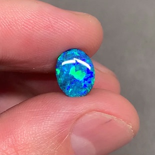 3.3mm 6.9 澳洲天然欧泊深邃宝石蓝绿彩铁欧泊戒指定制1.38ct 8.9