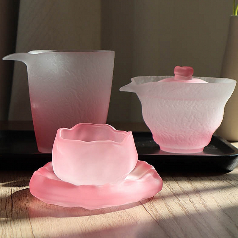 小仙女渐变粉色盖碗泡茶杯品茗杯女神茶器茶盏琉璃主人杯花茶杯子