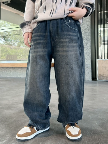 Штаны для мальчиков, осенние детские весенние прямые свободные джинсы, подходит для подростков