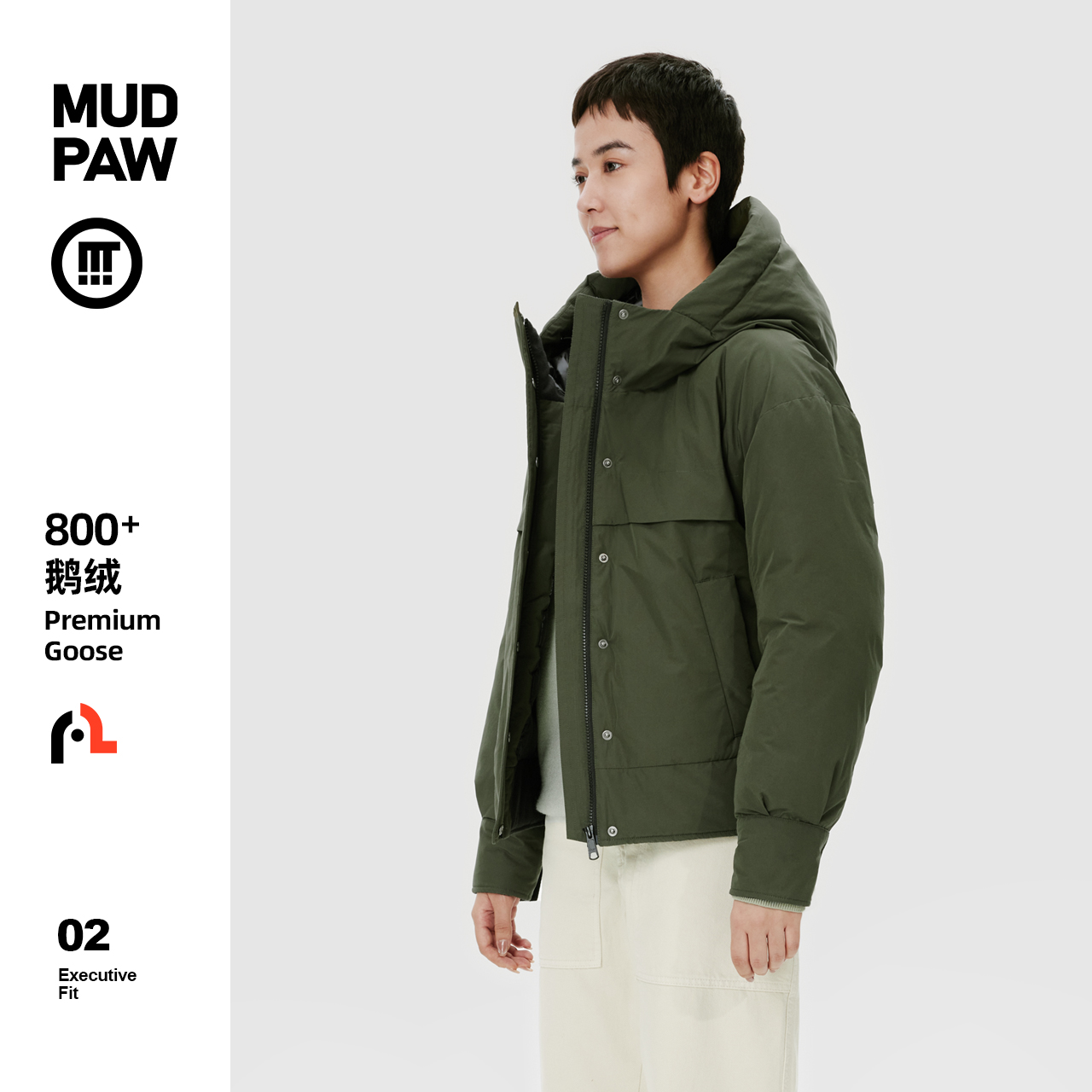 泥爪工装短款连帽户外鹅绒羽绒服