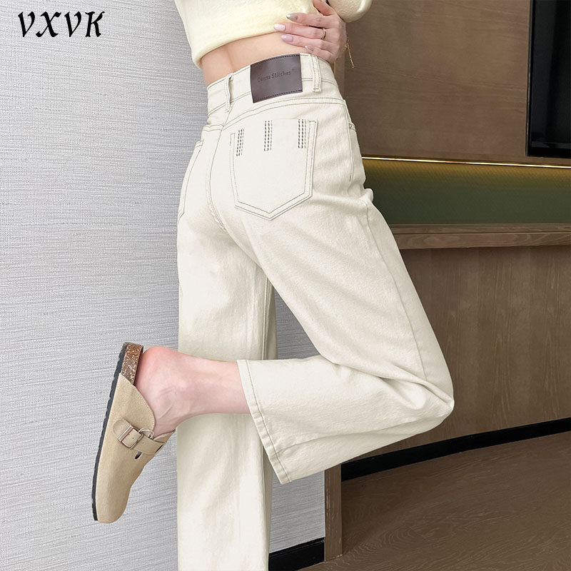 奶茶色九分直筒牛仔裤女2026春夏高腰宽松显瘦小个子八分阔腿裤潮