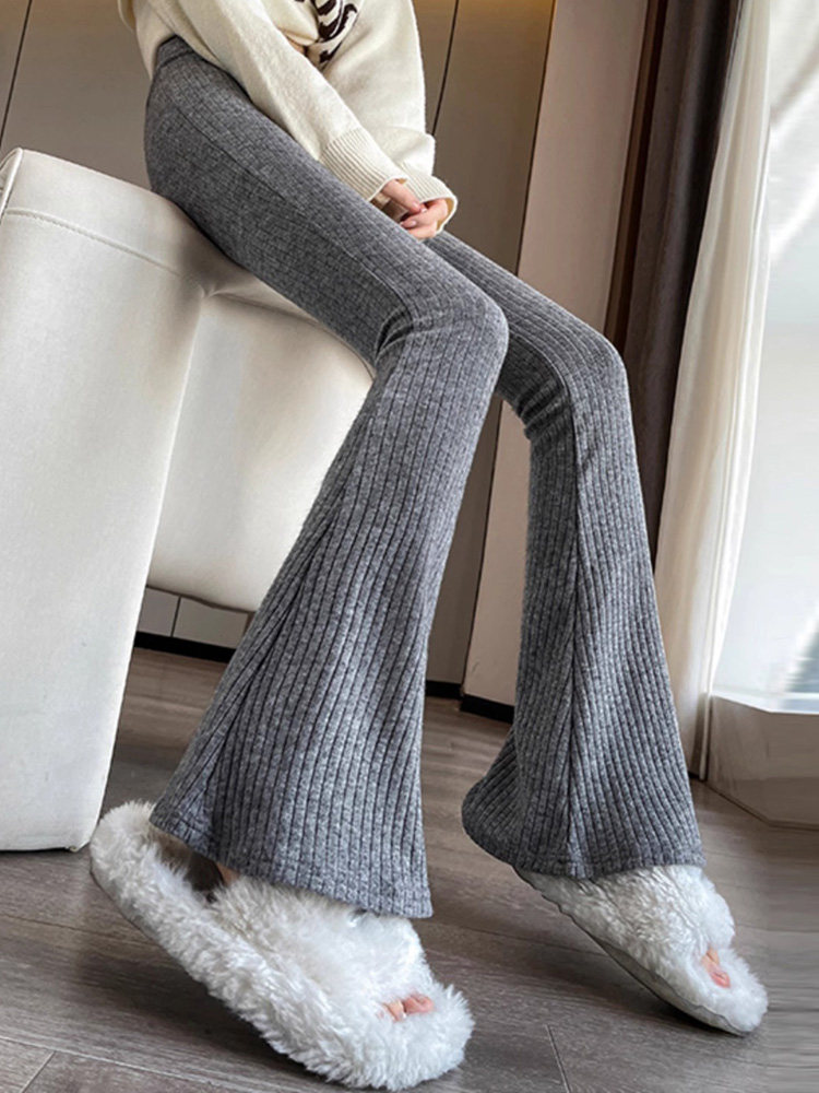 灰色针织马蹄裤女2025春秋高腰垂感显瘦软糯米裤加绒加厚微喇叭裤,女装/女士精品,休闲裤,淘宝优惠券,粉丝福利购,淘宝优惠卷