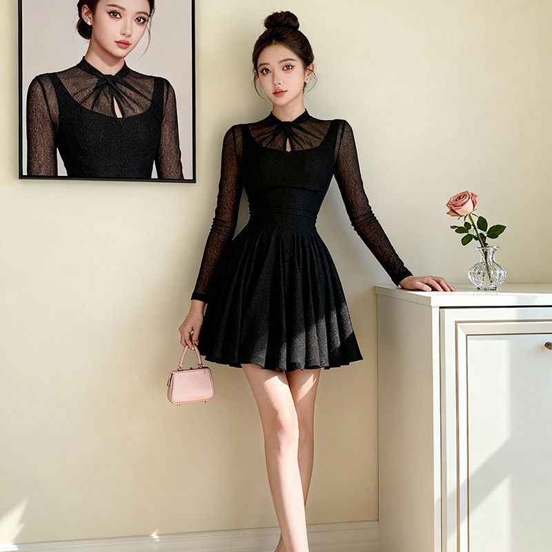 收腰显瘦a字裙短裙小黑裙女装