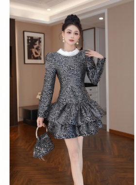 显瘦气质长袖短款时尚收腰修身名媛连衣裙41159