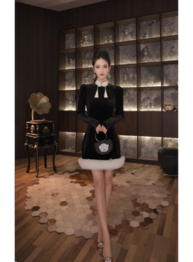 国内设计师品牌 时尚显瘦法式性感气质名媛连衣裙21583