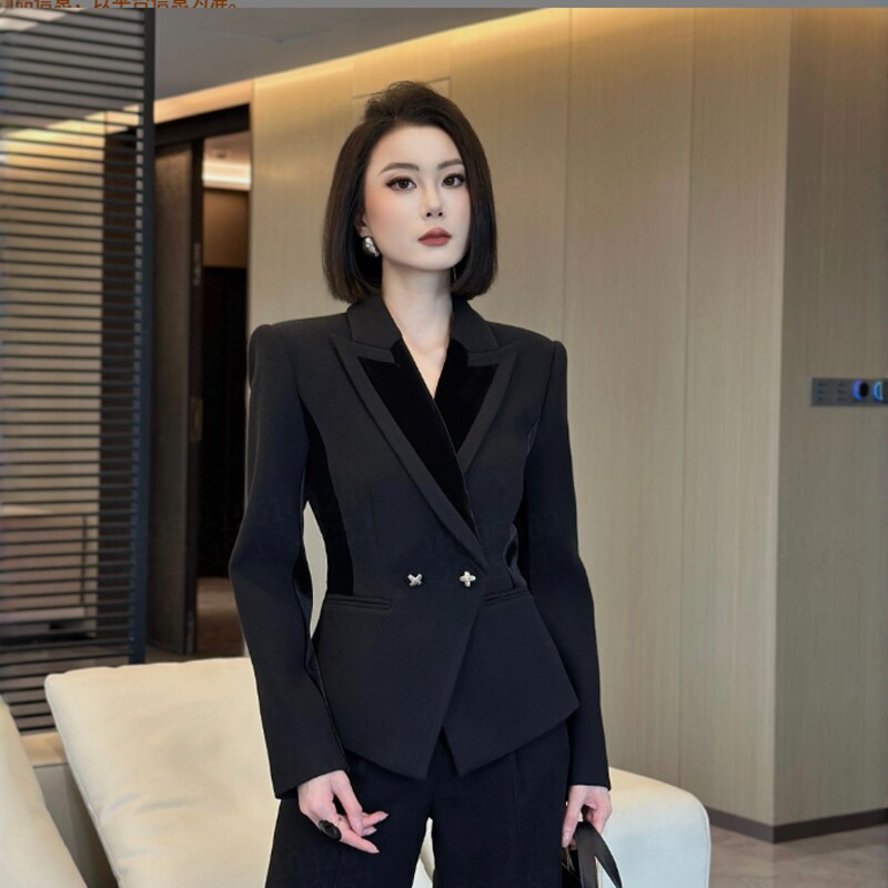 上衣女春季高级感轻奢气质时尚通勤收腰修身显瘦黑色外套2026新款
