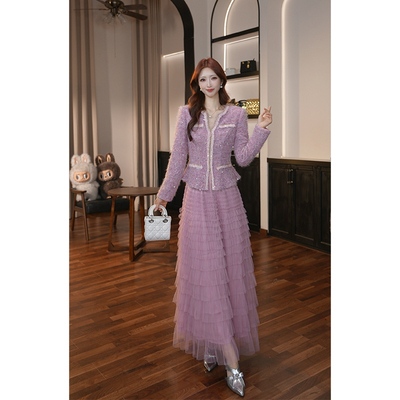 设计师新款气质拼接小香风优雅时尚轻奢连衣裙22043