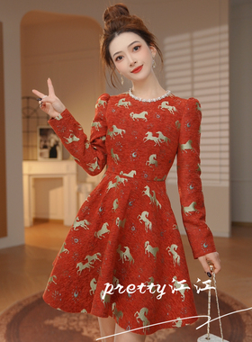 小众设计师品牌江江定制 九紫离火气质复古宴会连衣裙41175