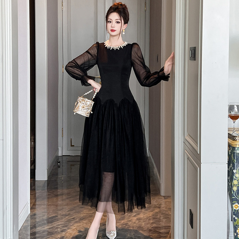 内搭连衣裙高腰显瘦气质女装长裙子高级感黑色晚礼服春季2026新款