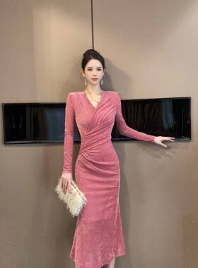 【设计师定制】轻奢名媛气质V领修身高级感连衣裙31133