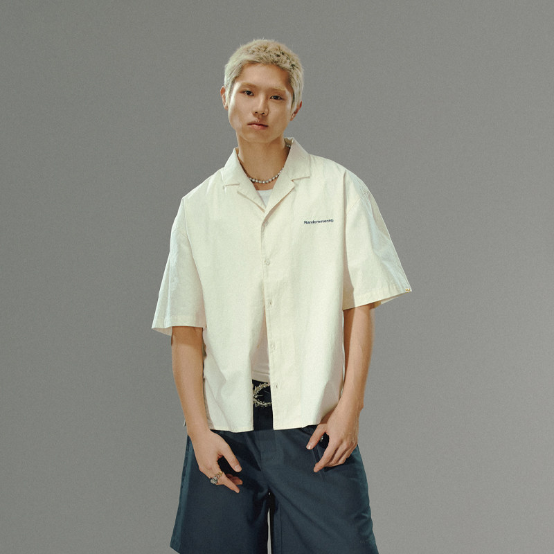 Randomevent春夏季复古老虎机文字印花短袖全棉衬衫廓形上衣 24SS,男装,衬衫,淘宝优惠券,粉丝福利购,淘宝优惠卷