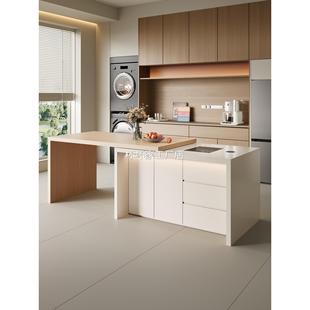 可伸缩齐平岛台奶油风定制岩板导台家用小户型省空 包安装 香港 包邮