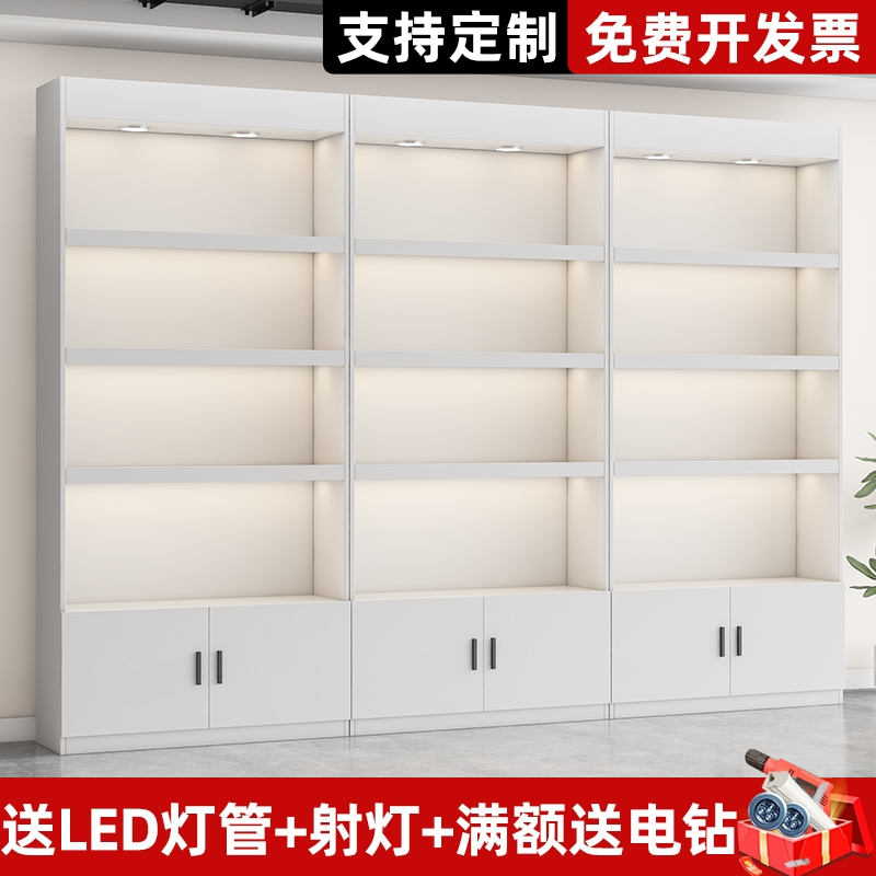 新疆包邮美容院展示柜化妆品产品陈列柜置物架多层落地带灯展柜货