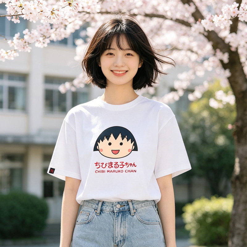 樱桃小丸子印花T恤女夏季oversize白色纯棉宽松百搭洋气潮牌半袖
