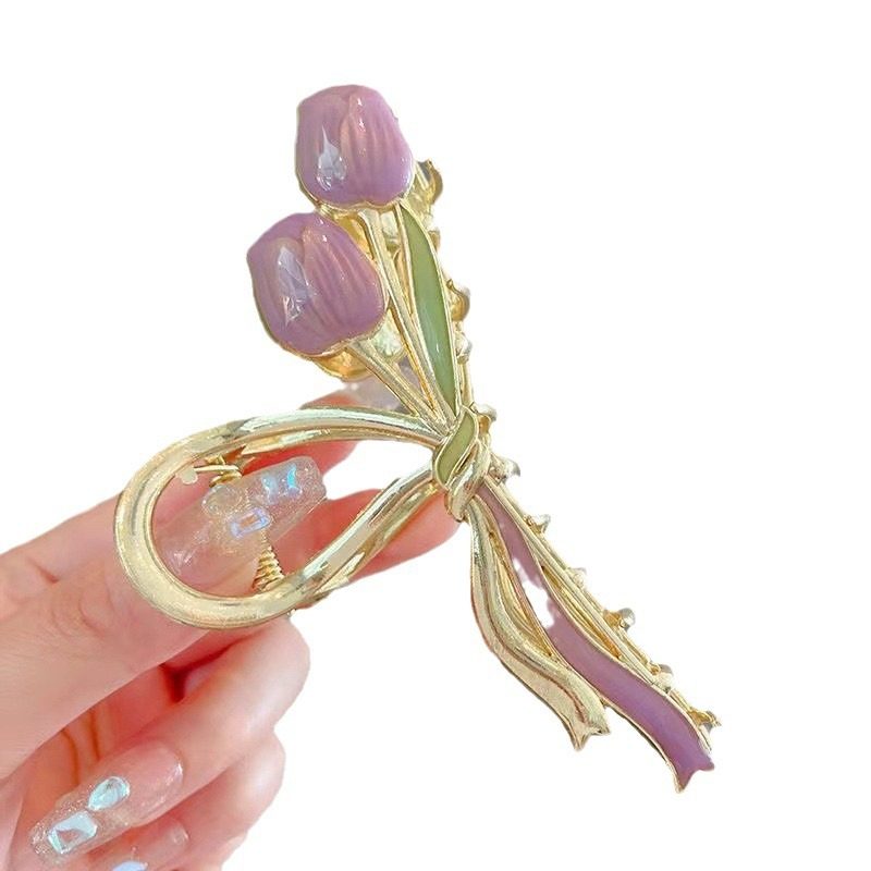 春季爆款手绘画油花朵发夹女甜美少女气质抓夹后脑勺鲨鱼夹子发抓