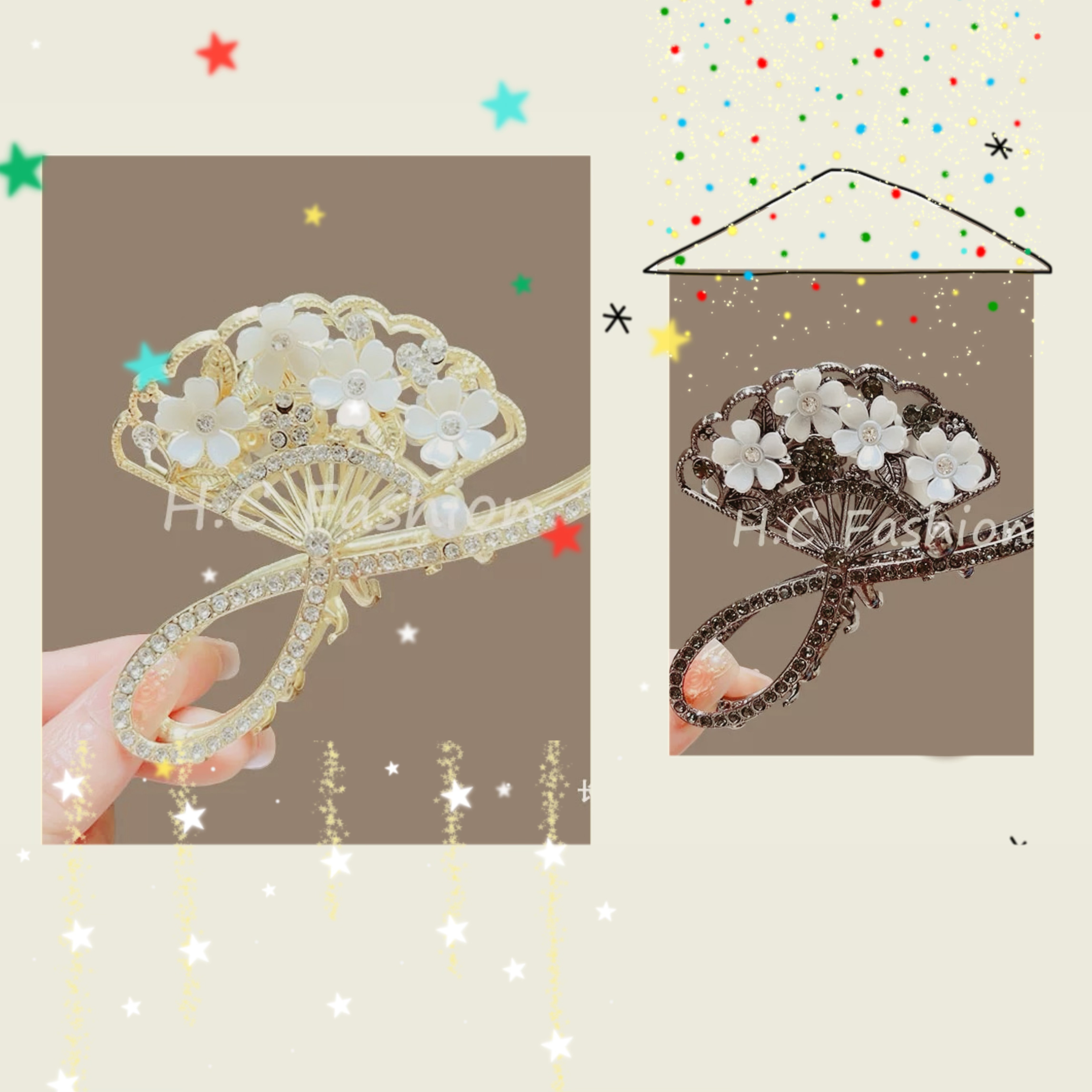 璀璨夺目2025新款扇形花朵抓夹气质高级鲨鱼夹子女后脑勺发夹头饰