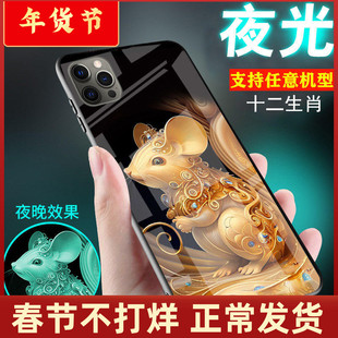 适用苹果16手机壳iPhone17夜光13男士14玻璃15新品11外套12十二生肖13mini网红17pro情侣15plus女款17promax