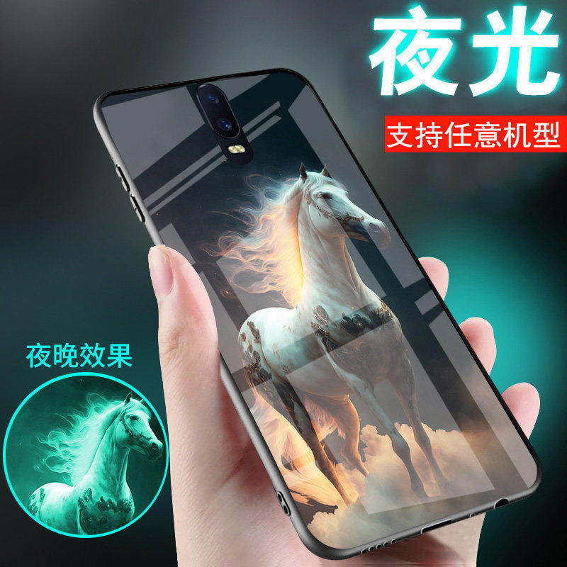 适用oppor17手机壳r15夜光r17pro玻璃r7中国古风r9网红r11s新品r11plus男士生款马到成功保护外套r15梦境版X