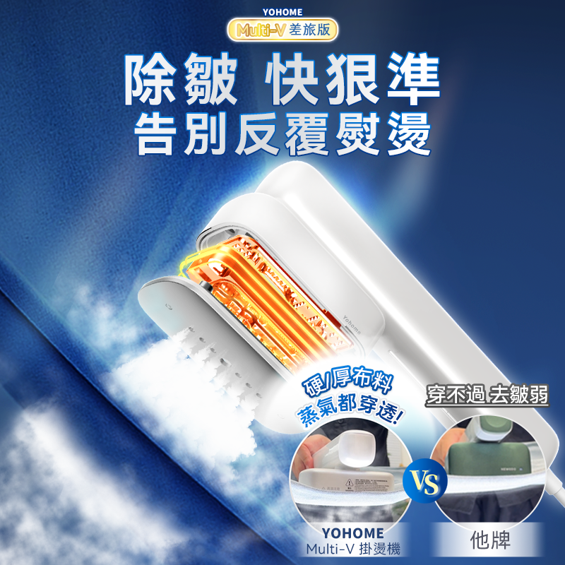 Yohome Multi-V轻感旋转多衣适温即热除皱螨菌双净三档挂烫机港澳