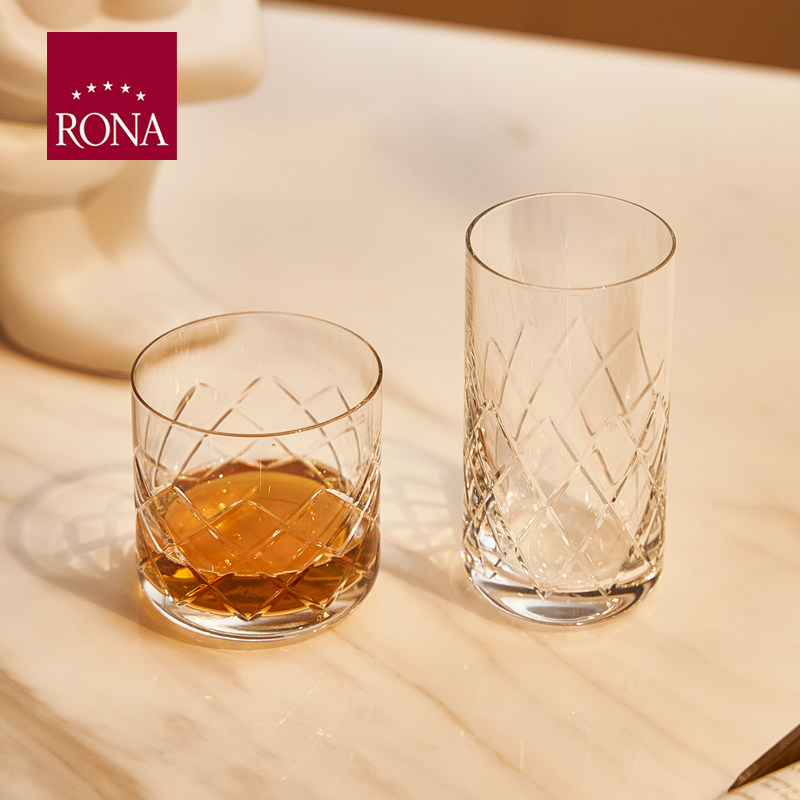 洛娜RONA进口手工车刻水晶玻璃威士忌酒杯xo洋酒杯家用水杯果汁杯
