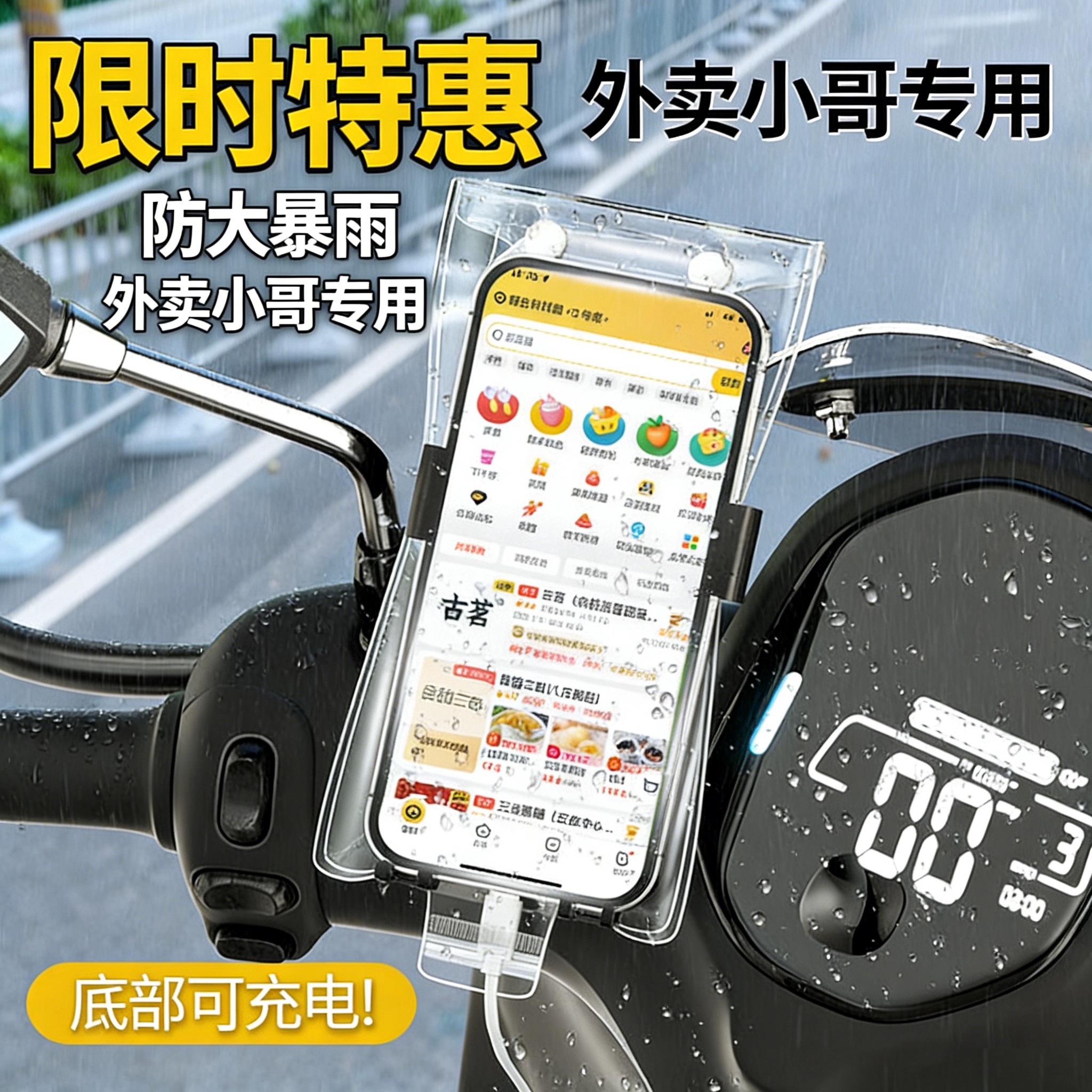 手机防雨袋外卖专用骑手可充电支架防水袋加厚可触屏拍照防水套膜