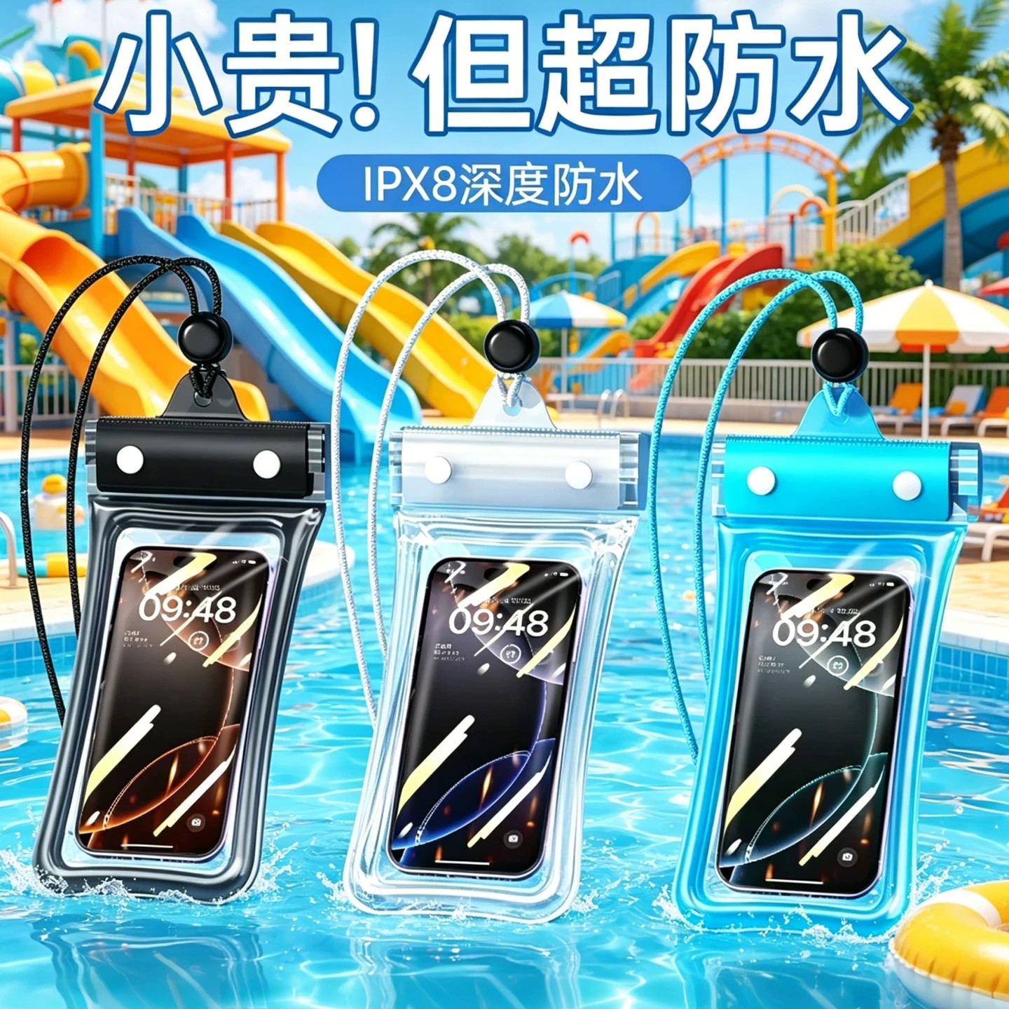手机防水袋密封气囊可触屏外卖专用骑手游泳潜水漂流加厚防水套