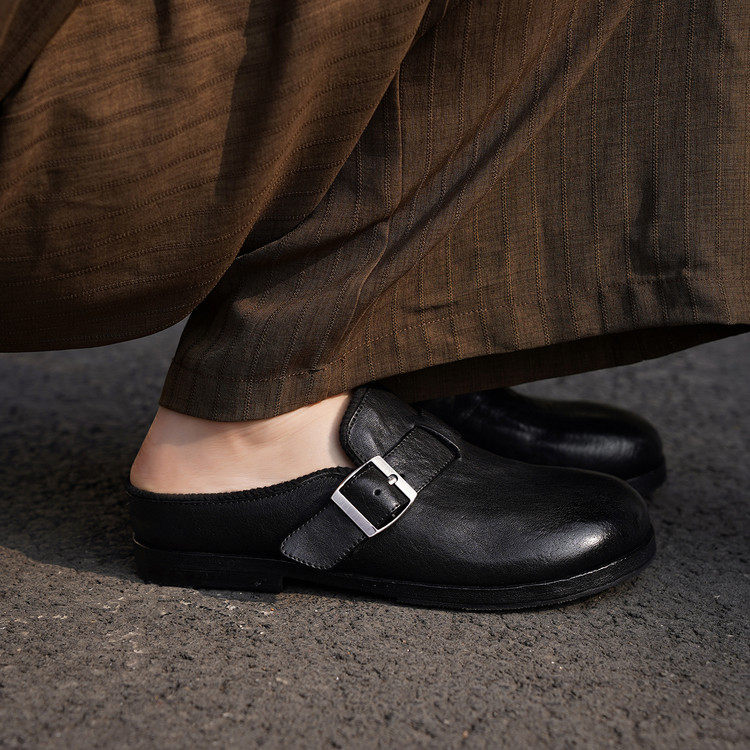 高级感老钱风半拖2026春夏新款复古包头拖女鞋圆头中跟内增高