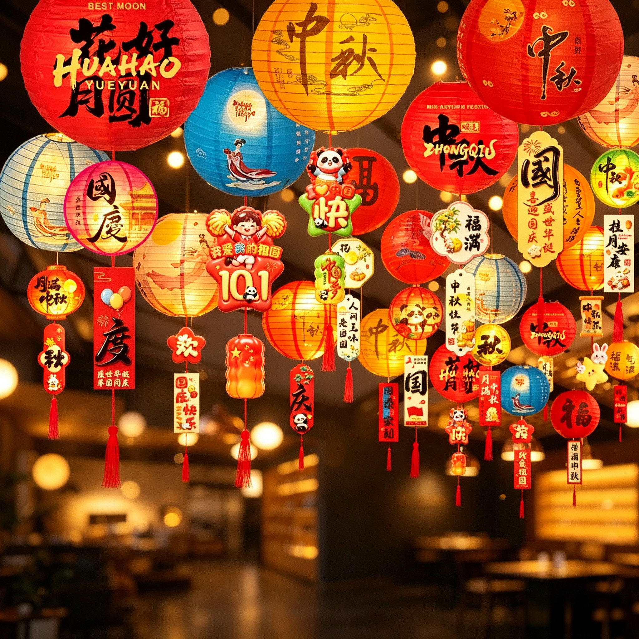 中秋节古风灯笼吊饰餐厅门店走廊天花板悬挂装饰中秋氛围布置挂件