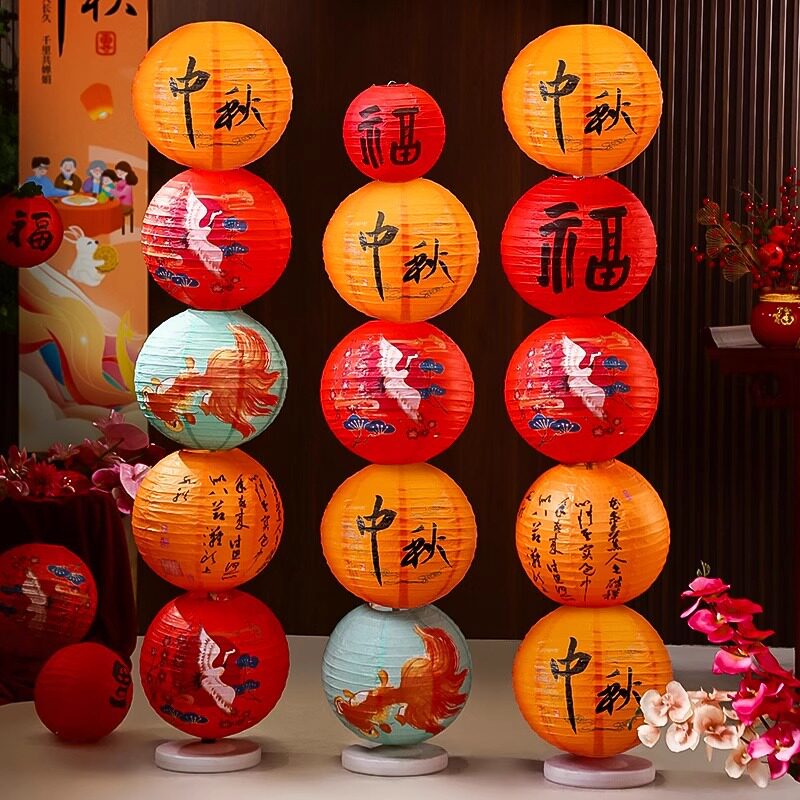 2026新年古风灯笼商场店铺活动场景布置折叠灯笼挂串立柱装饰道具