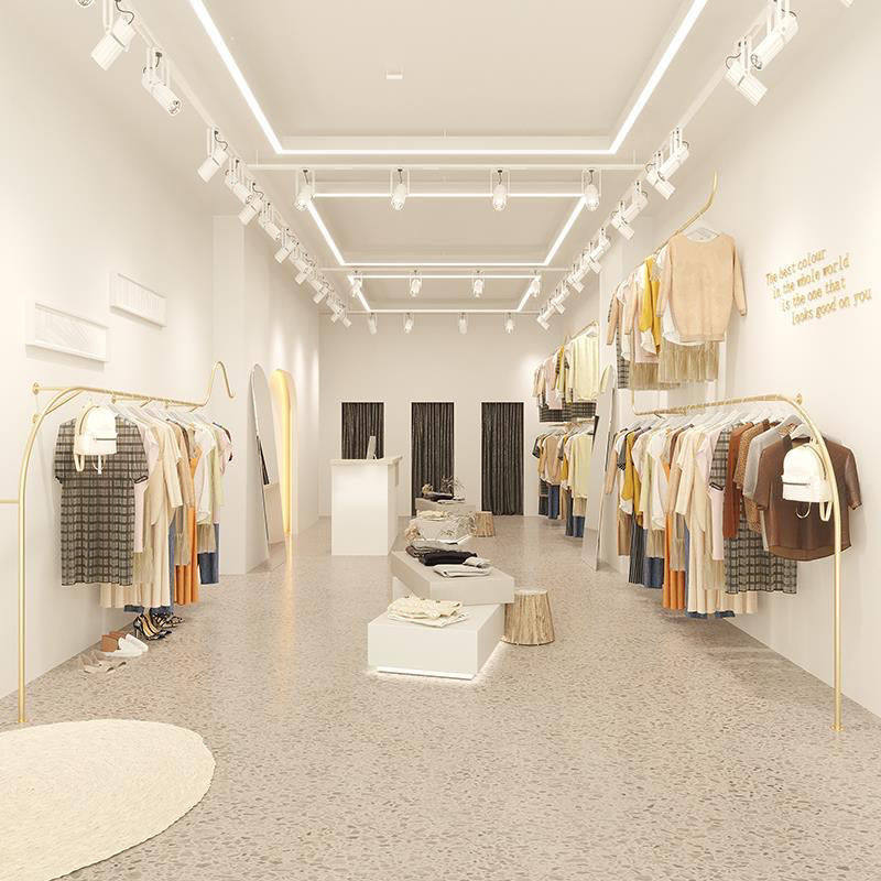 异形款服装店架子上墙壁挂式衣服挂衣架侧挂金色展示架女装店铺