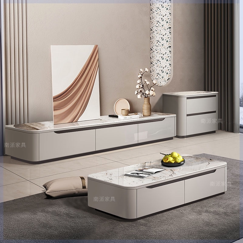 意式高端大气电视柜茶几组合现代简约大小户型地柜客厅岩板家具